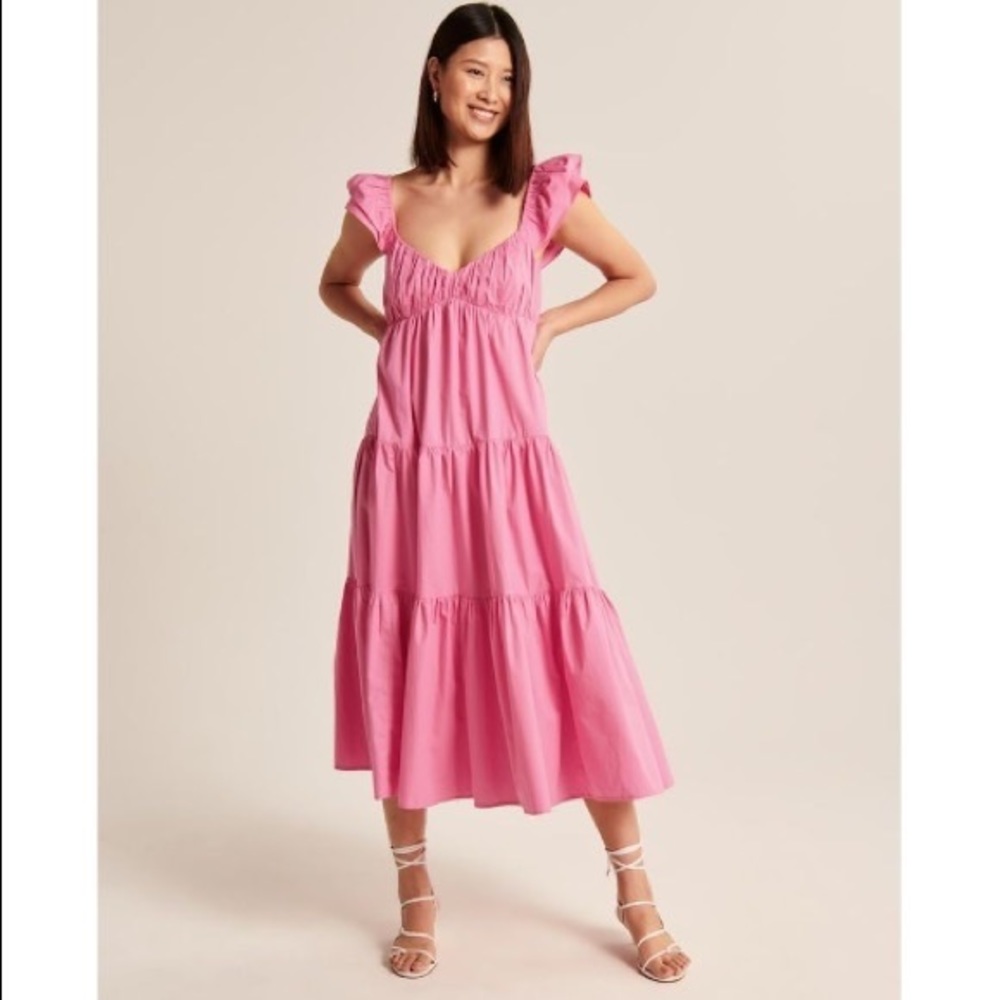 ISO DO NOT BUY Abercrombie Ruffle Sleeve Midi Midaxi Maxi Dress XS Pink